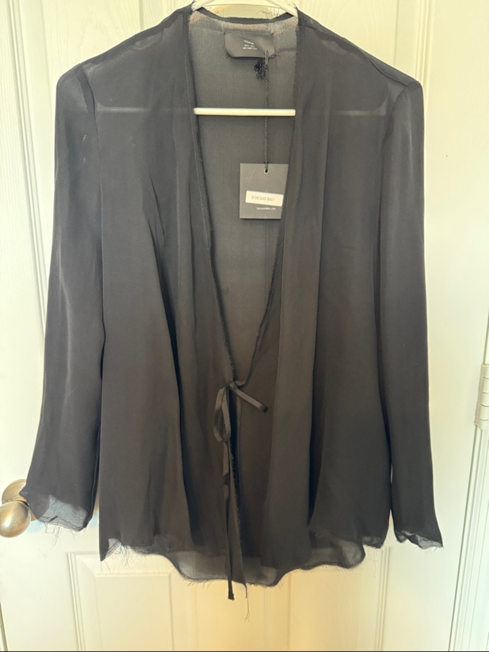VEDA Degas Sheer Wrap Blouse Black Silk Tie Front Designer S
